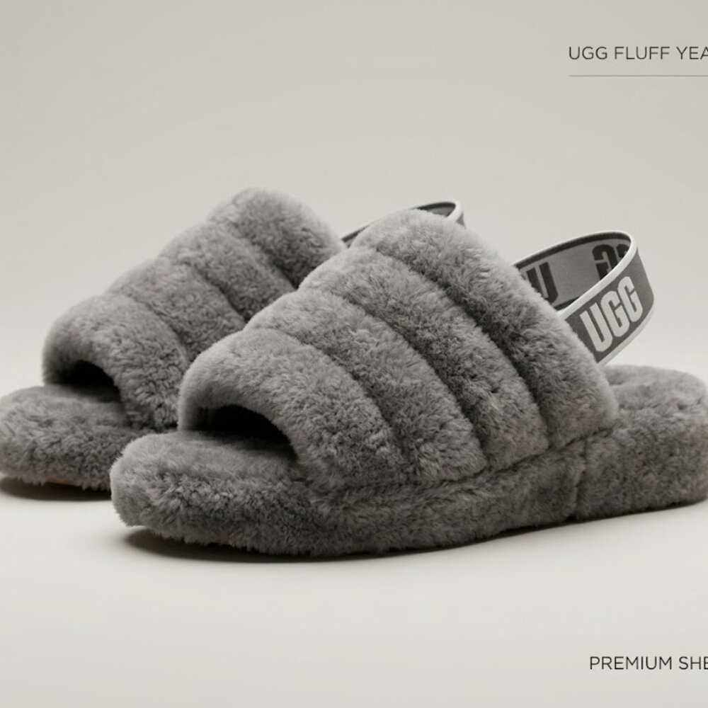 UGG Australia Fluff Yeah Women's Slide Sandal Size 8 Charcoal Gray Slippers